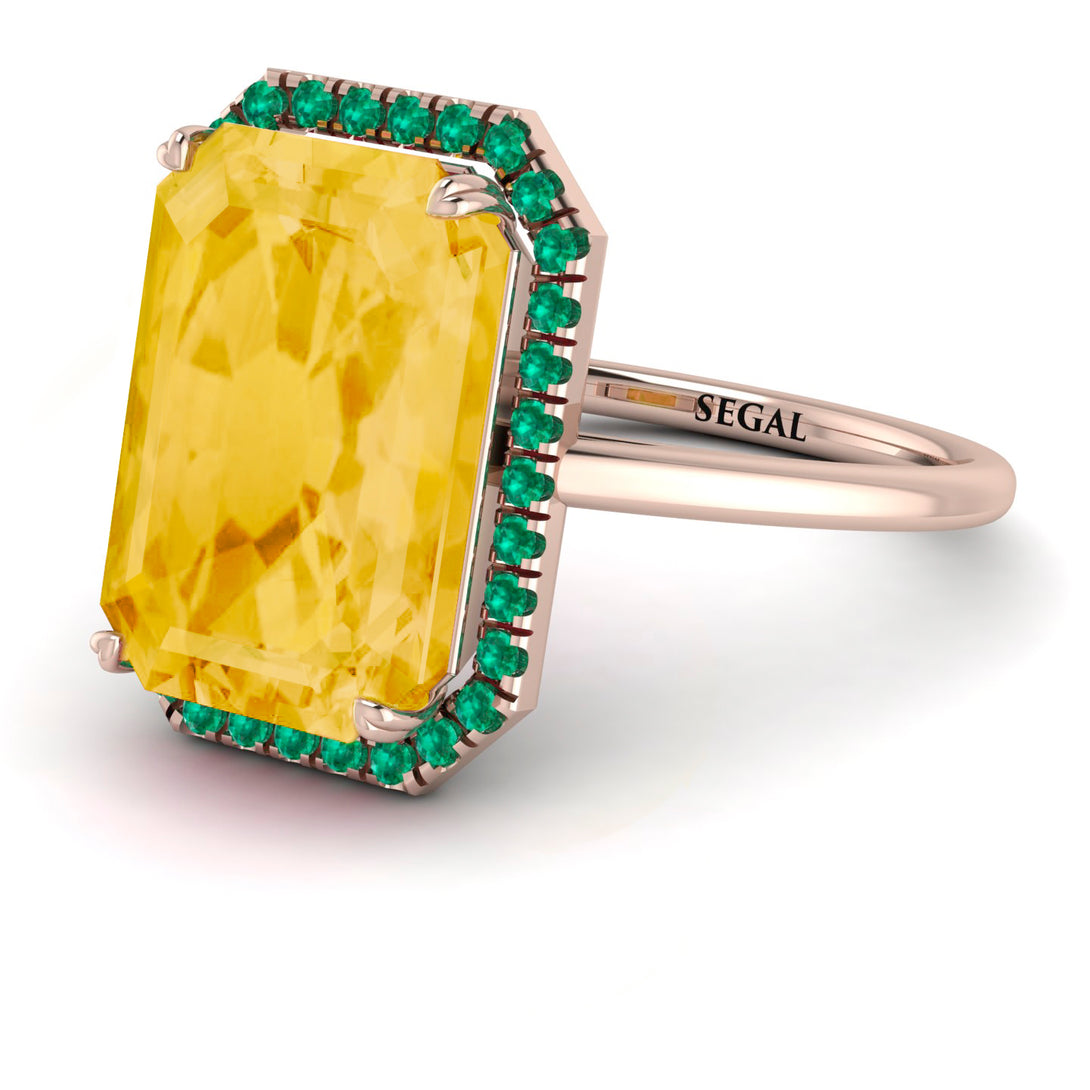 Halo Emerald Cut Citrine Engagement Ring - Izabella No. 605