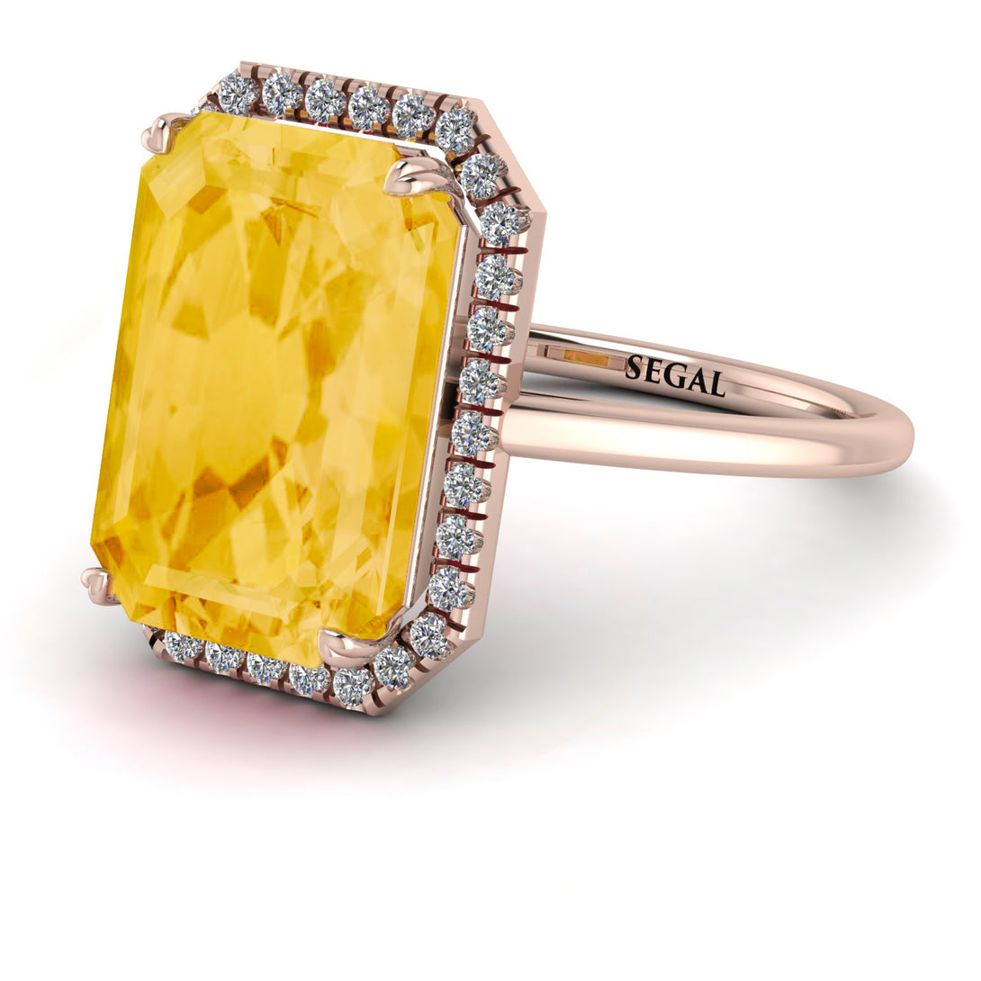 Halo Emerald Cut Citrine Engagement Ring - Izabella No. 602