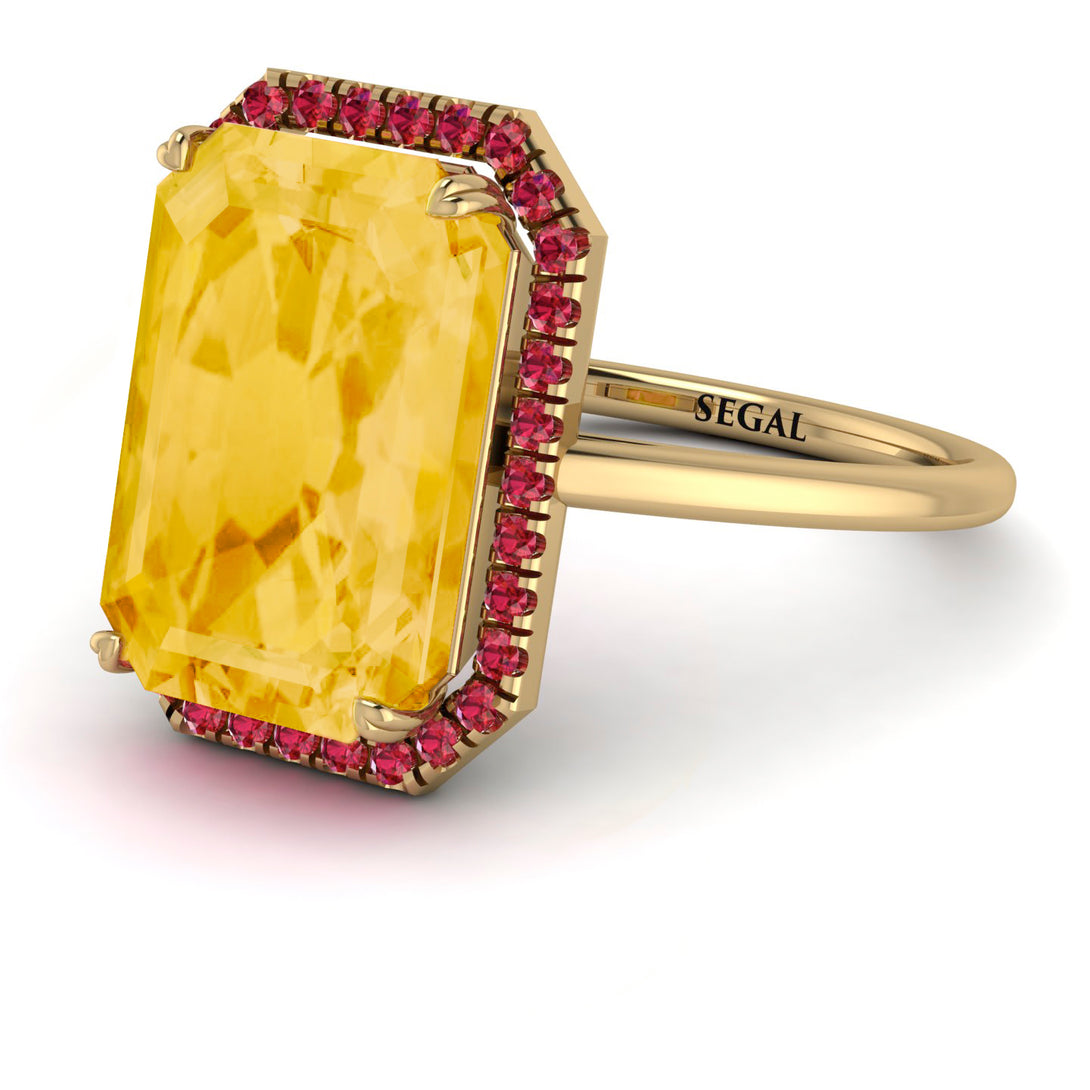 Halo Emerald Cut Citrine Engagement Ring - Izabella No. 610