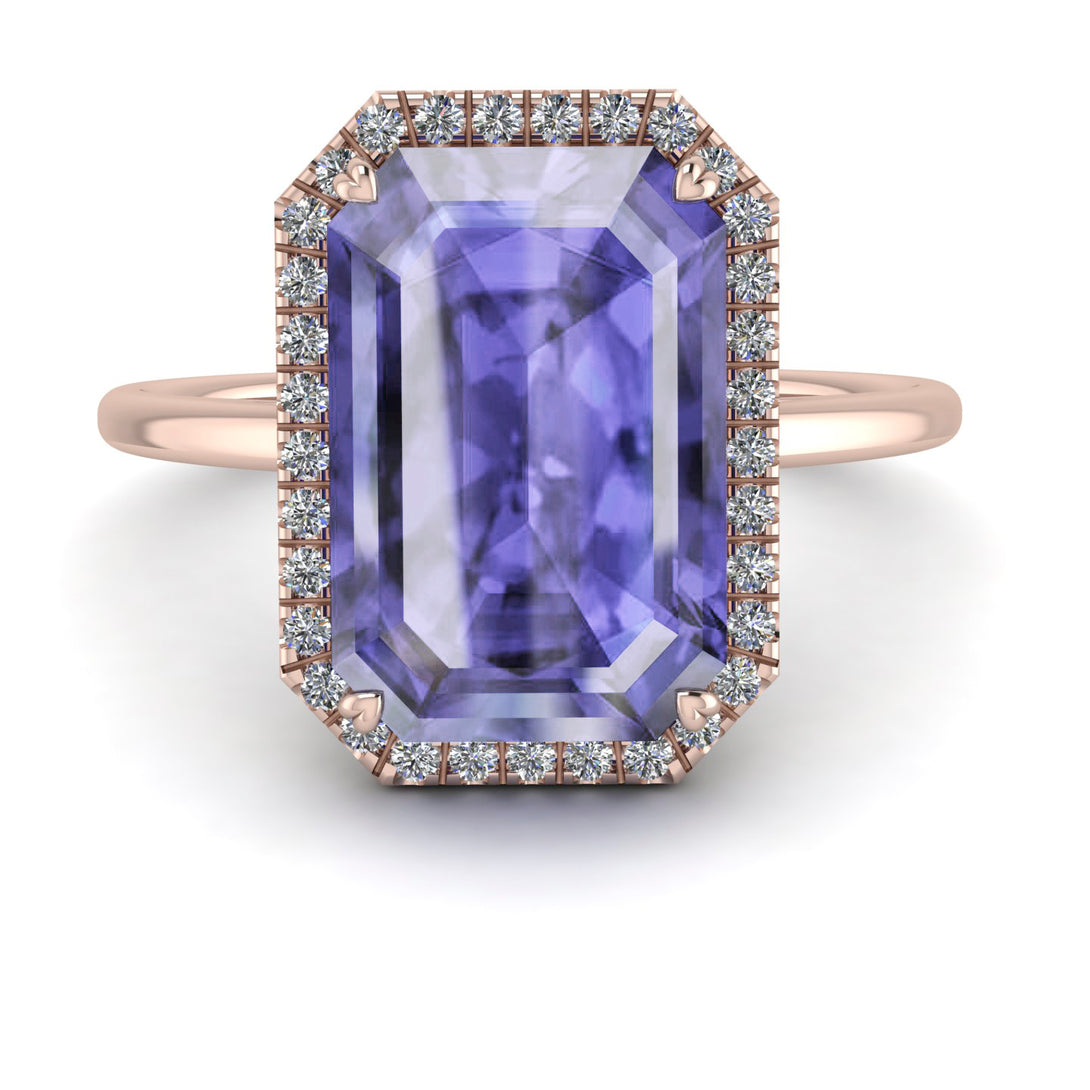 Halo Emerald Cut Tanzanite Engagement Ring - Izabella No. 202