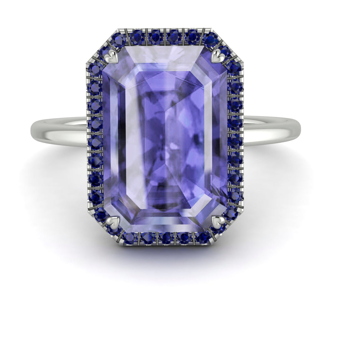 Halo Emerald Cut Tanzanite Engagement Ring - Izabella No. 215