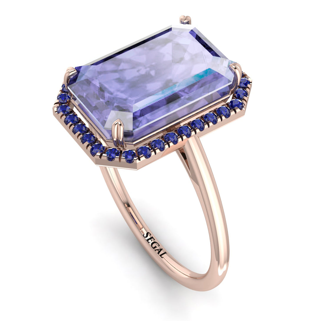 Halo Emerald Cut Tanzanite Engagement Ring - Izabella No. 214