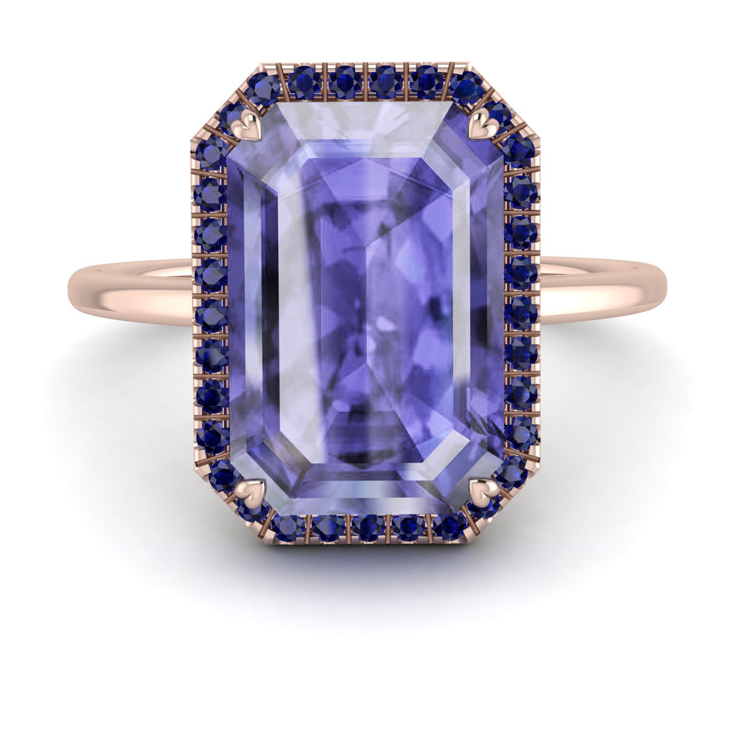 Halo Emerald Cut Tanzanite Engagement Ring - Izabella No. 214
