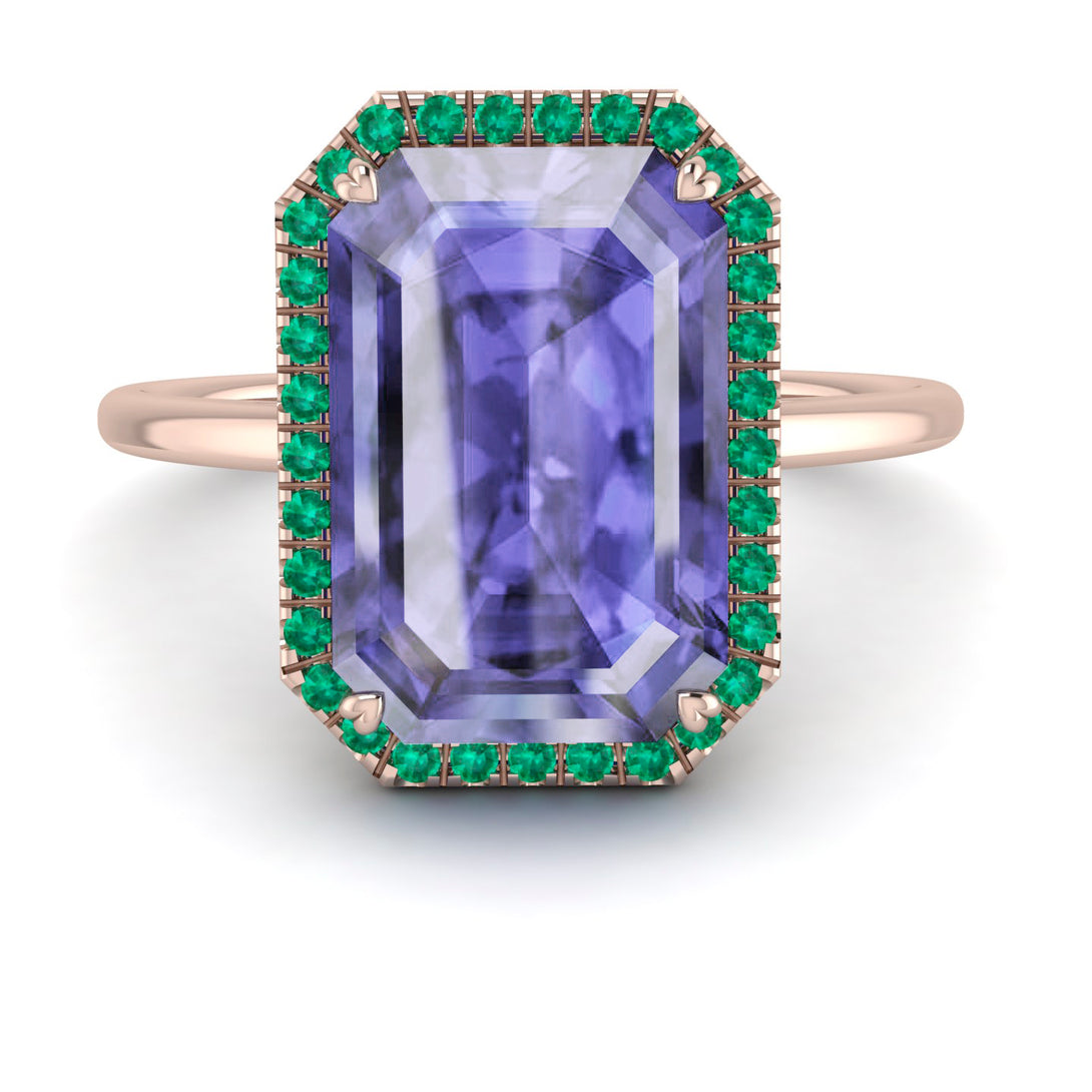 Halo Emerald Cut Tanzanite Engagement Ring - Izabella No. 205