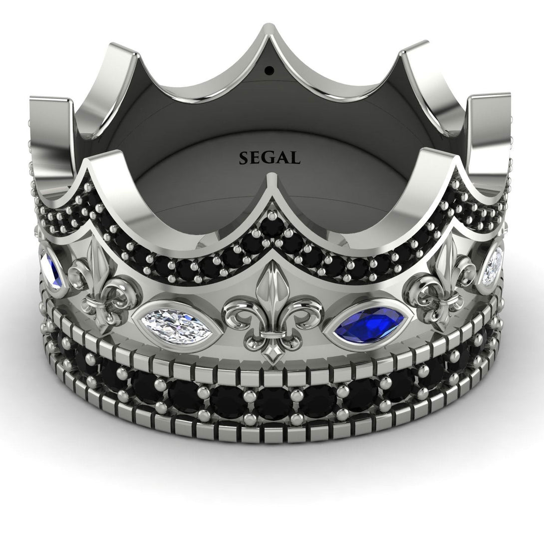 Custom Royal Black Diamond Crown Ring For Men - Harold No. 450