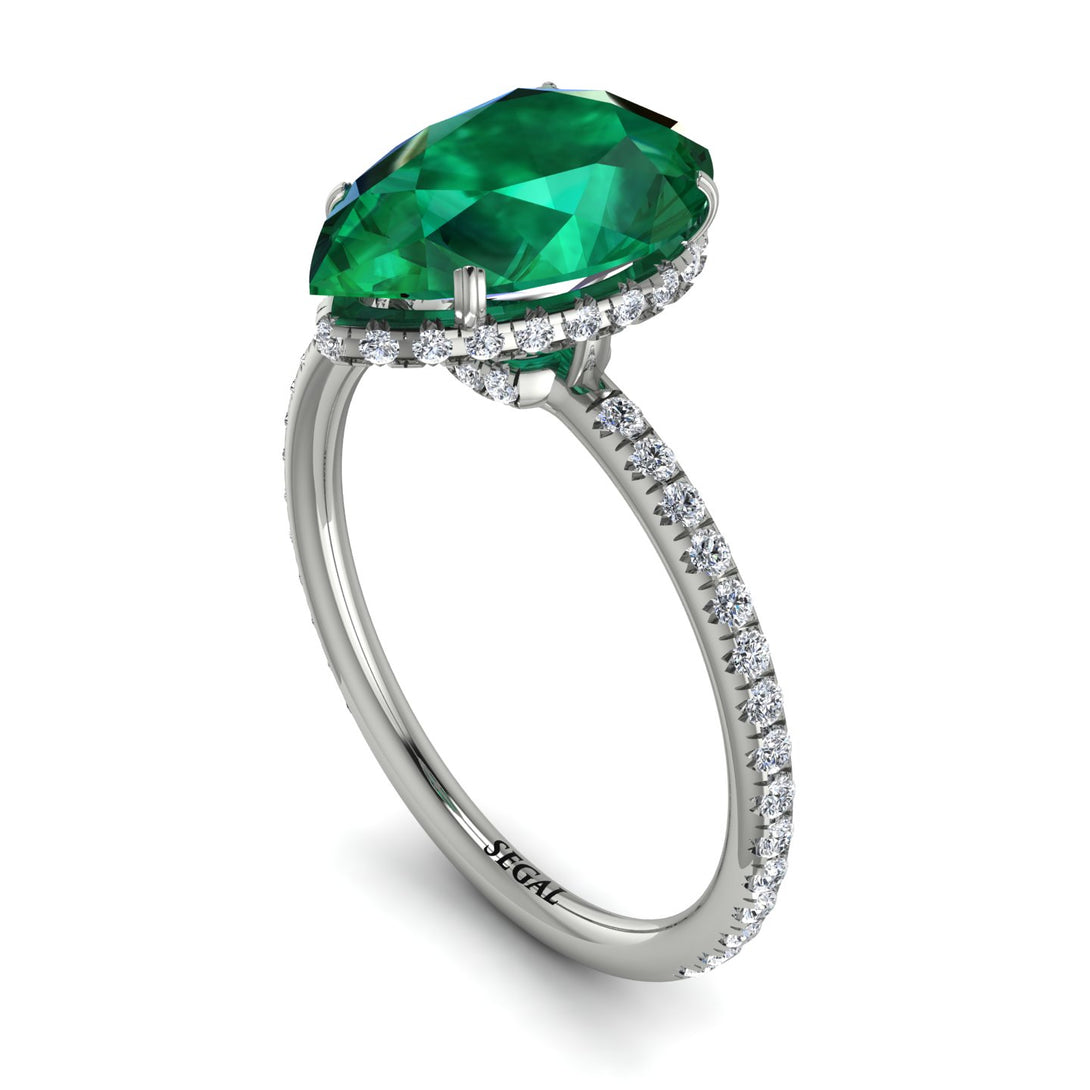 Hidden Halo Elegant Pear Emerald Engagement Ring - Ariel No. 6