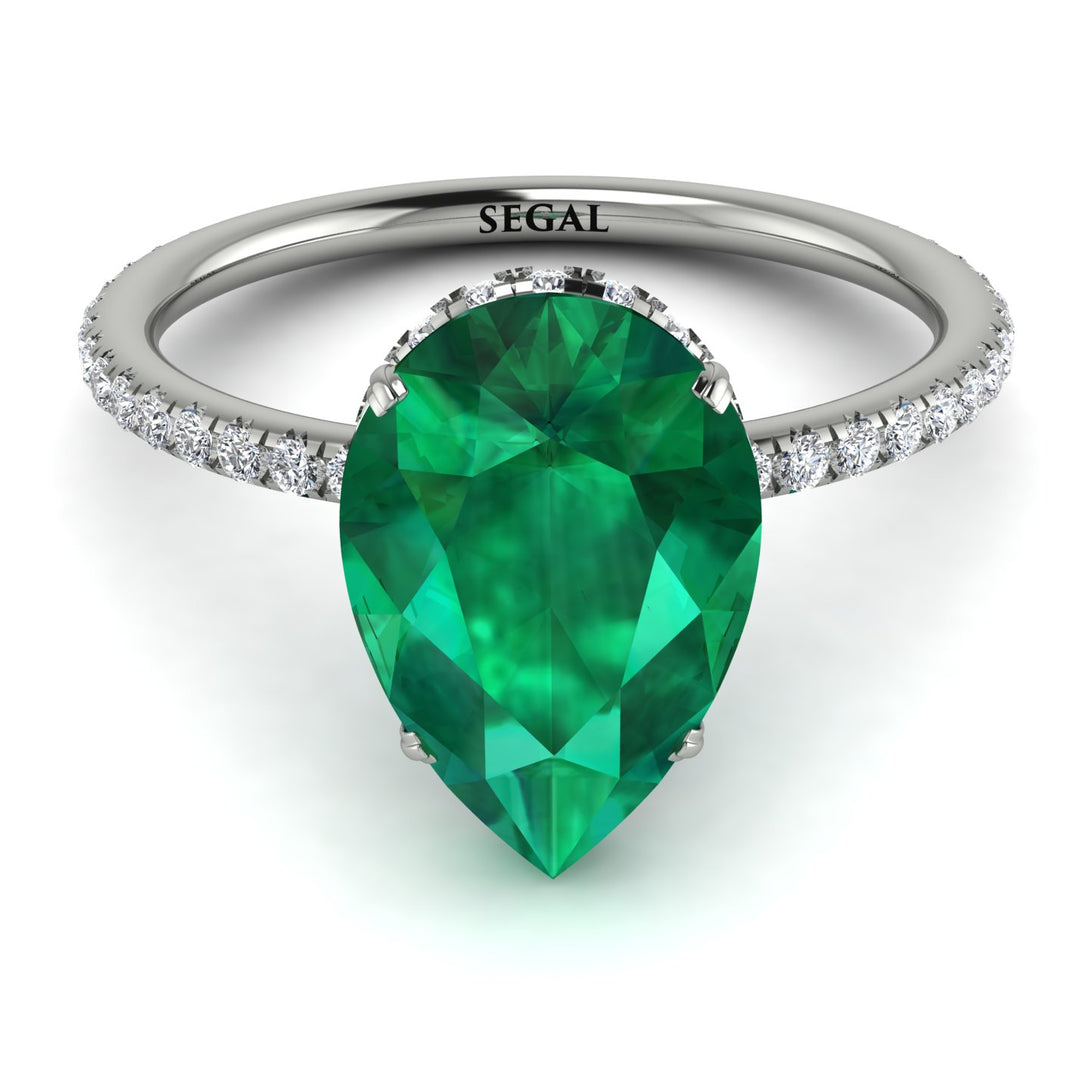 Hidden Halo Elegant Pear Emerald Engagement Ring - Ariel No. 6