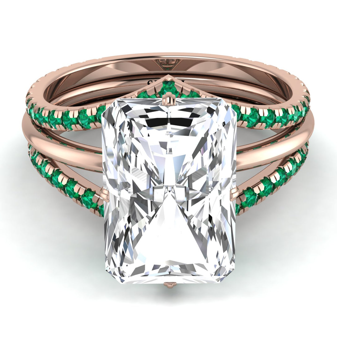 Hidden Halo Emerald Cut Diamond Double Band Bridal Set - Vanessa No. 17