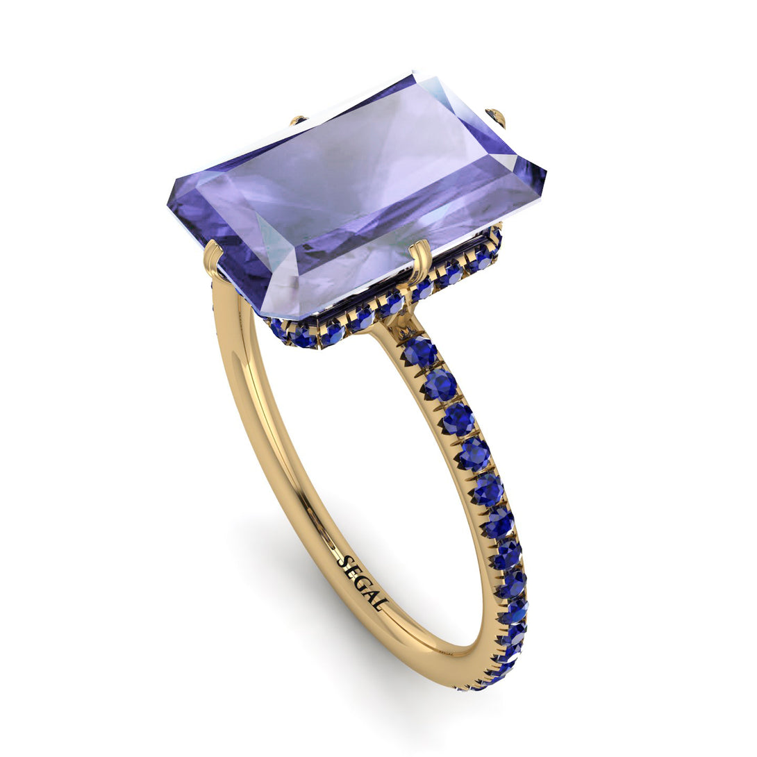 Hidden Halo Emerald Cut Tanzanite Engagement Ring - Vanessa No. 213