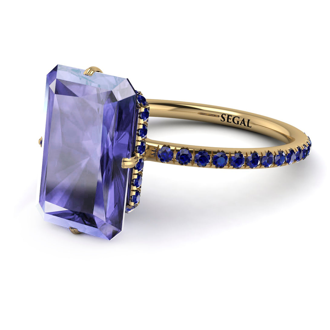 Hidden Halo Emerald Cut Tanzanite Engagement Ring - Vanessa No. 213