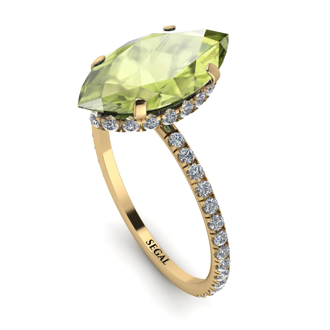 Hidden Halo Marquise Peridot Engagement Ring - Journey No. 701