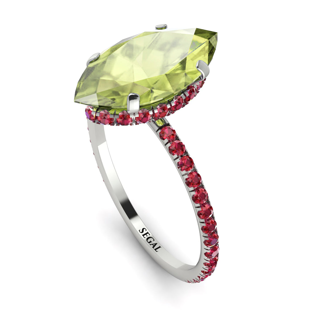Hidden Halo Marquise Peridot Engagement Ring - Journey No. 712