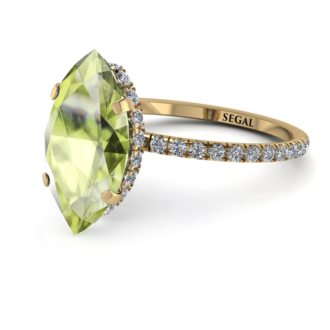 Hidden Halo Marquise Peridot Engagement Ring - Journey No. 701
