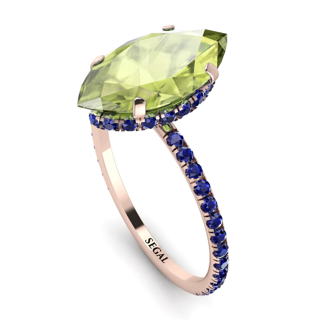 Hidden Halo Marquise Peridot Engagement Ring - Journey No. 714