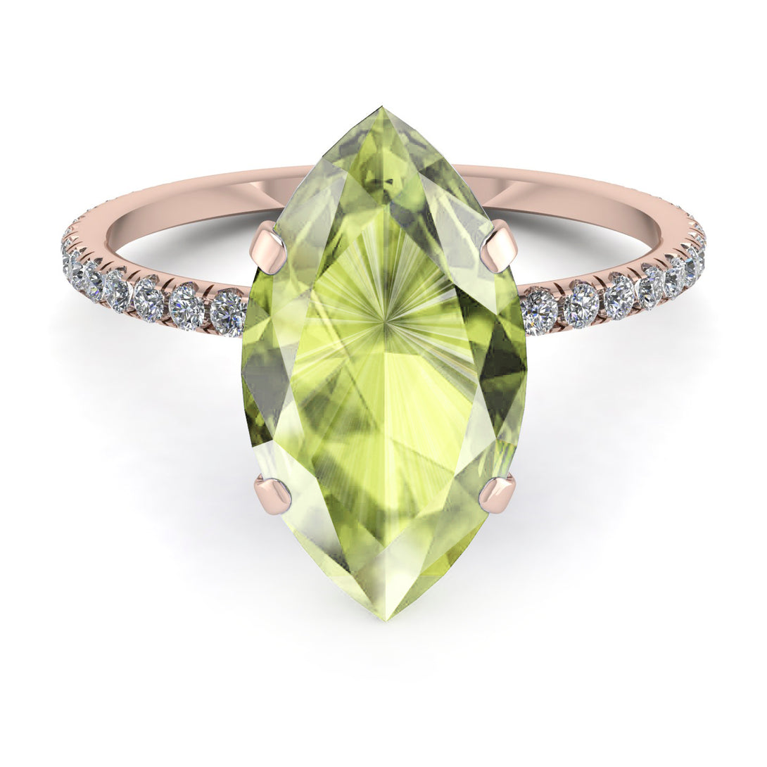 Hidden Halo Marquise Peridot Engagement Ring - Journey No. 702