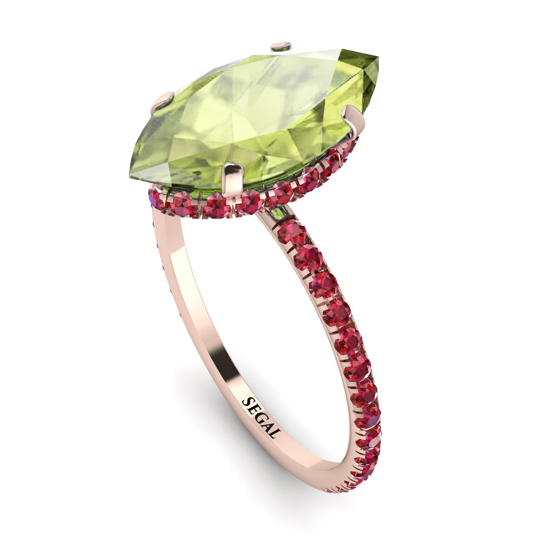 Hidden Halo Marquise Peridot Engagement Ring - Journey No. 711