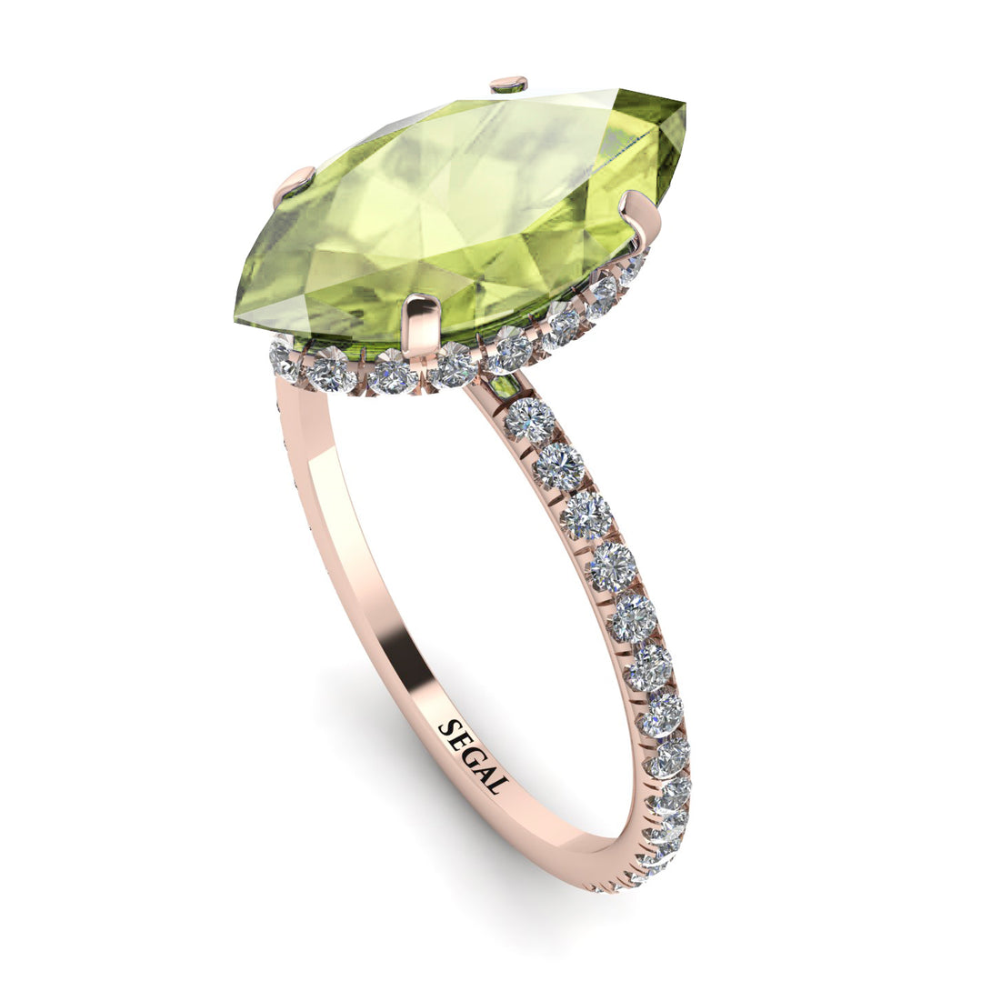 Hidden Halo Marquise Peridot Engagement Ring - Journey No. 702