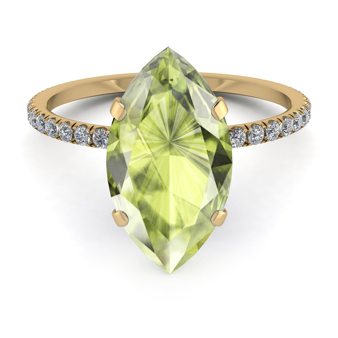 Hidden Halo Marquise Peridot Engagement Ring - Journey No. 701