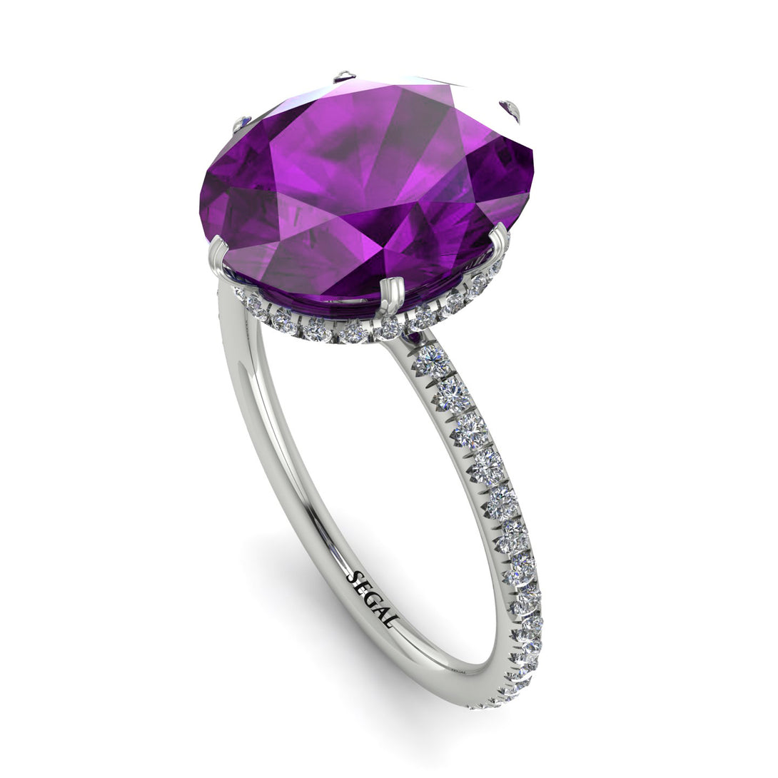 Hidden Halo Oval Amethyst Engagement Ring - Gemma No. 303