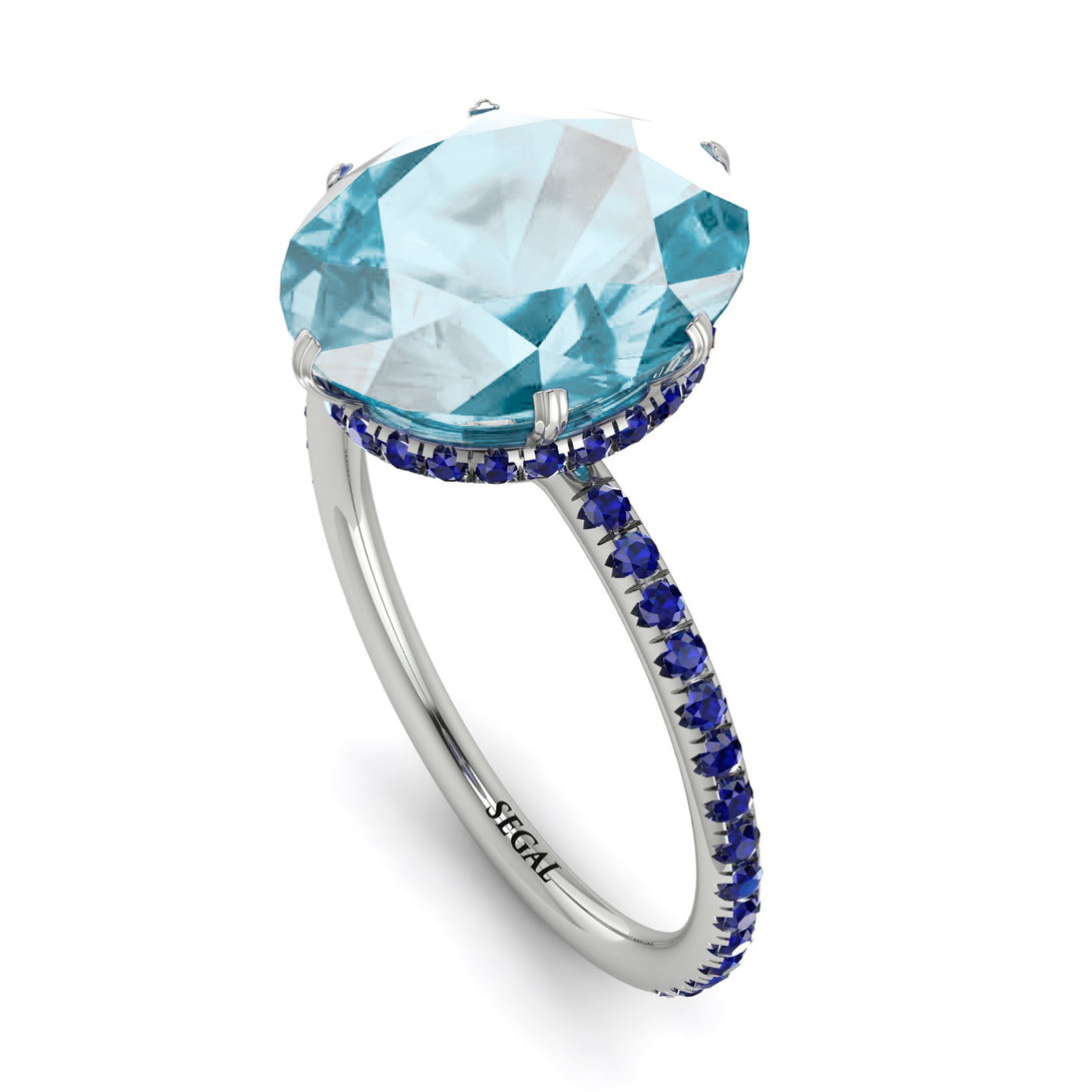 Hidden Halo Oval Aquamarine Engagement Ring - Gemma No. 415