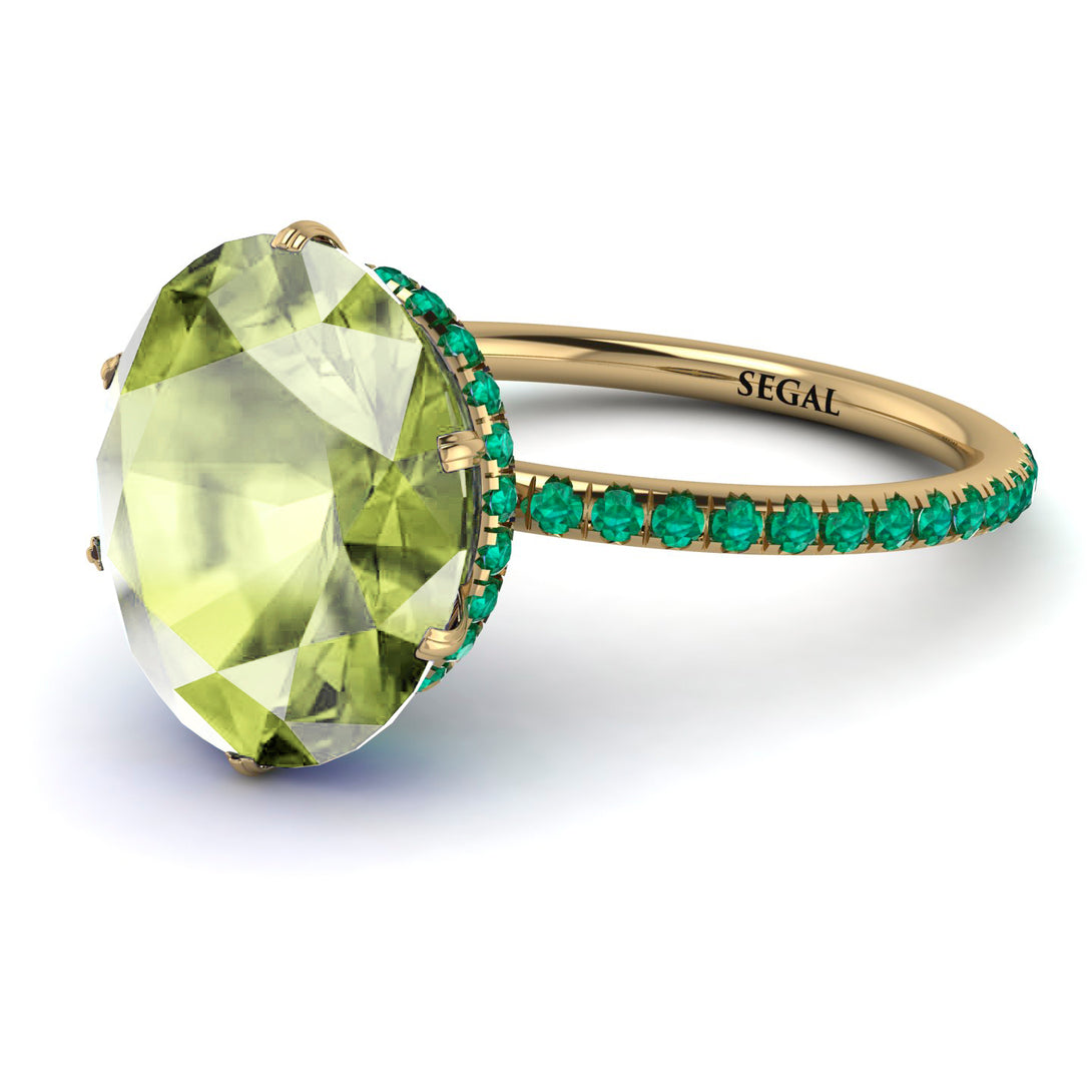 Hidden Halo Oval Peridot Engagement Ring - Gemma No. 704