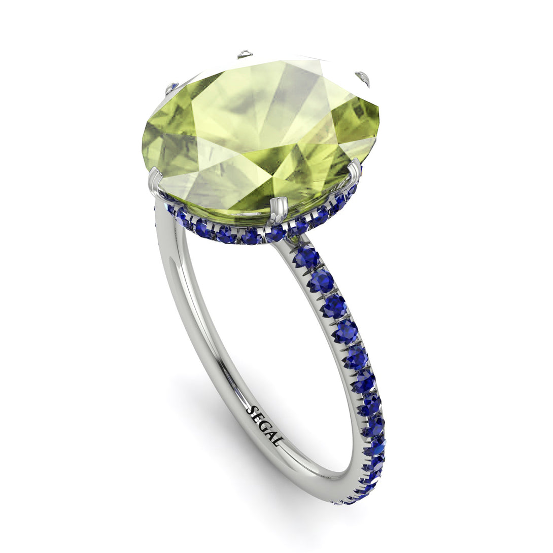 Hidden Halo Oval Peridot Engagement Ring - Gemma No. 715