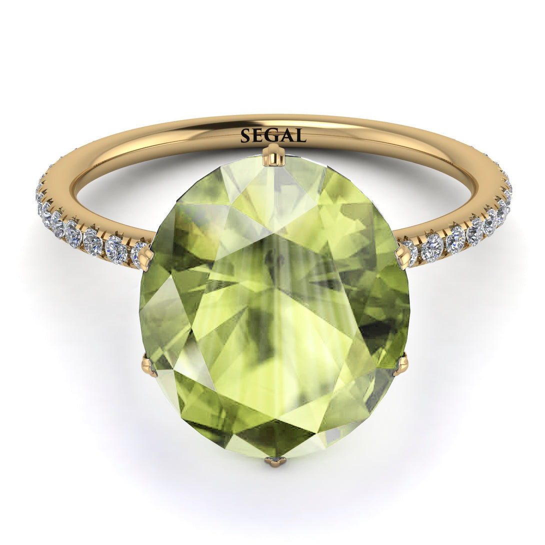 Hidden Halo Oval Peridot Engagement Ring - Gemma No. 701