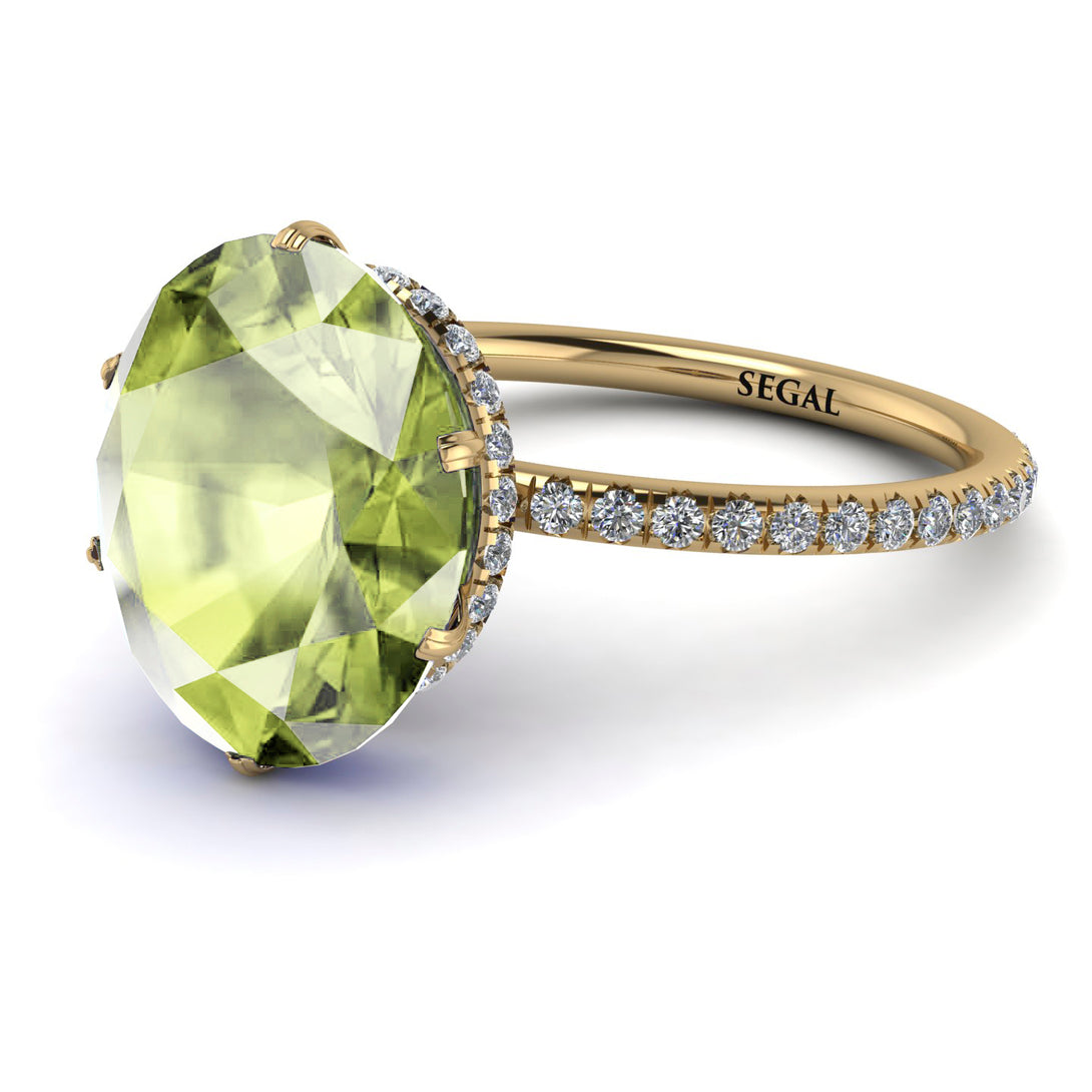 Hidden Halo Oval Peridot Engagement Ring - Gemma No. 701