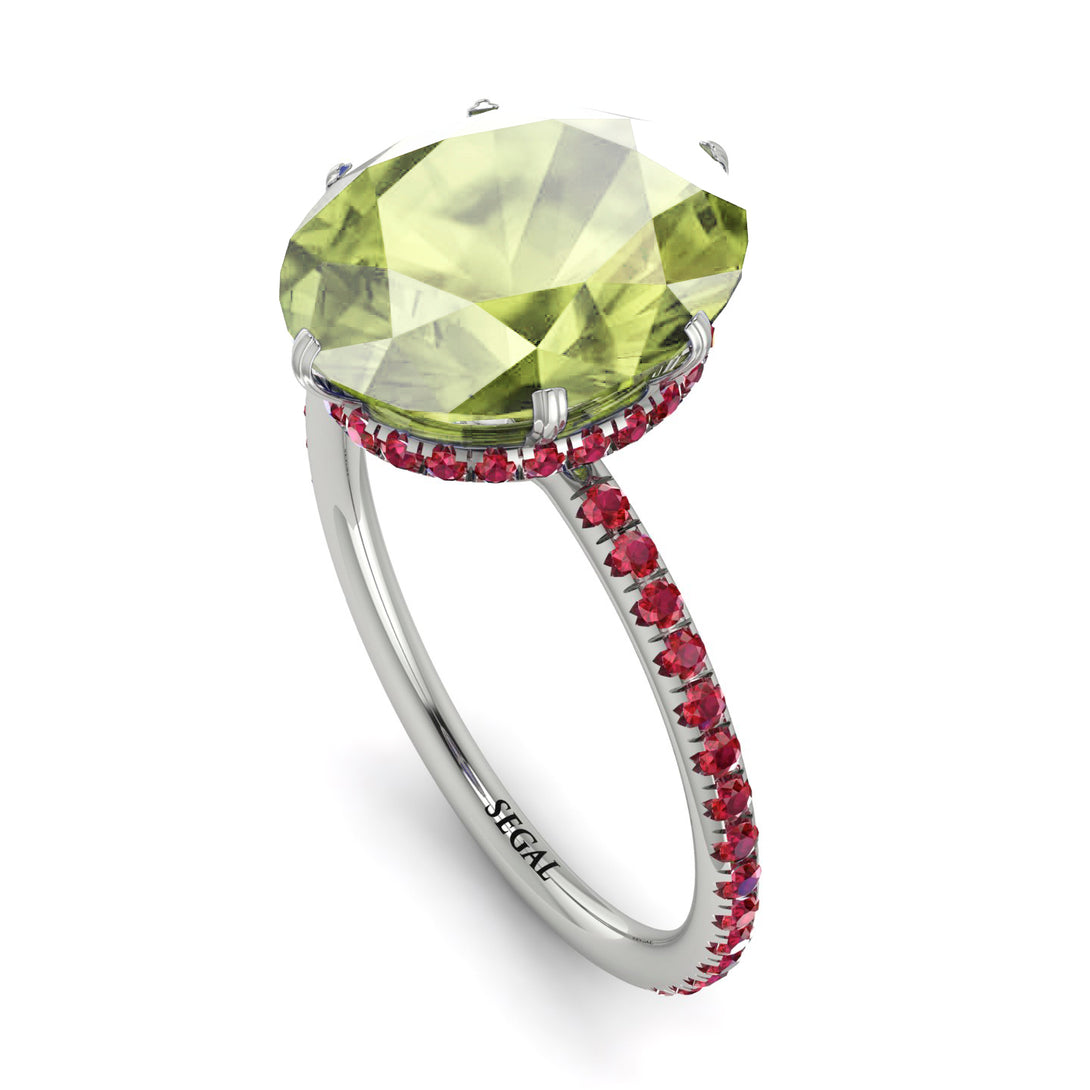 Hidden Halo Oval Peridot Engagement Ring - Gemma No. 712