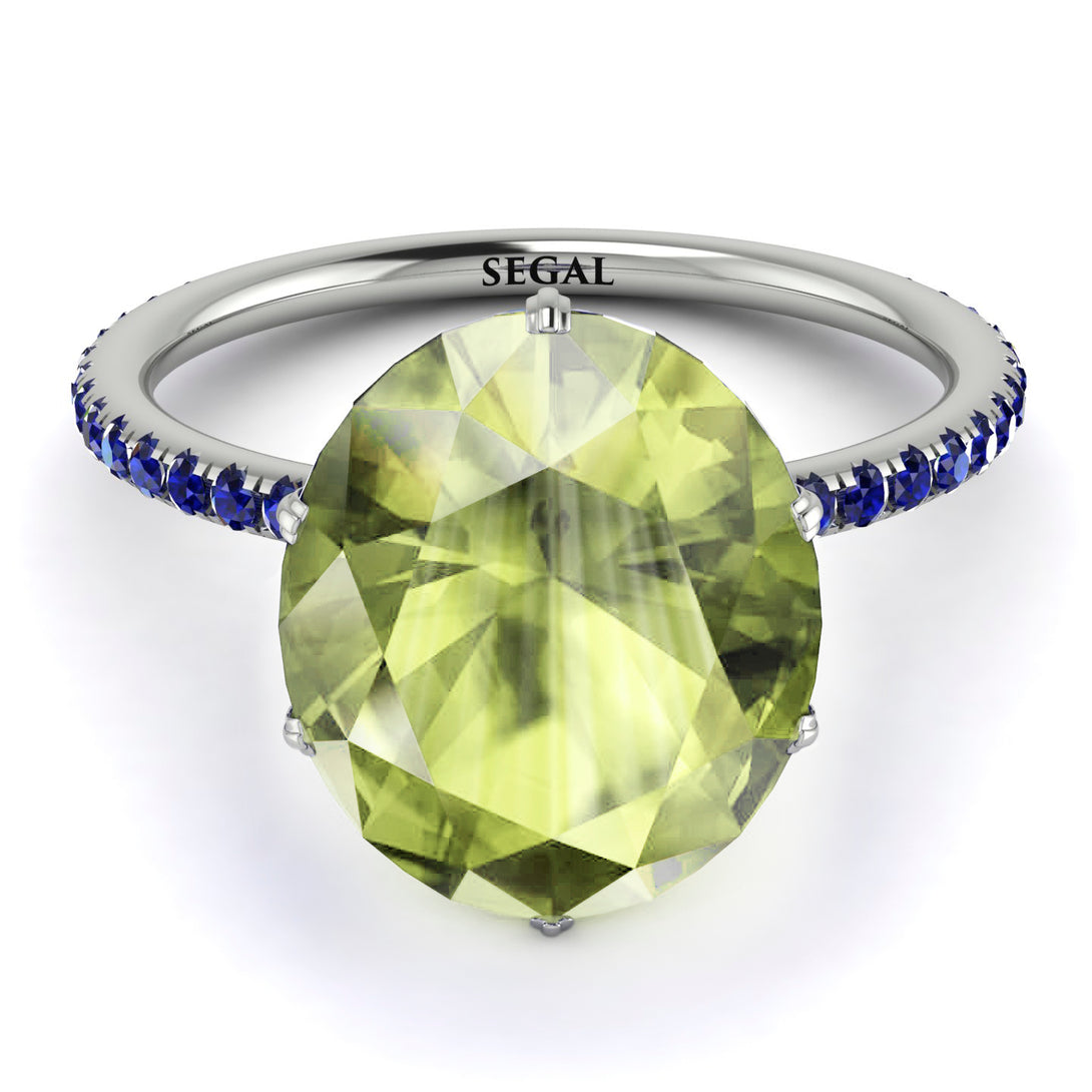 Hidden Halo Oval Peridot Engagement Ring - Gemma No. 715