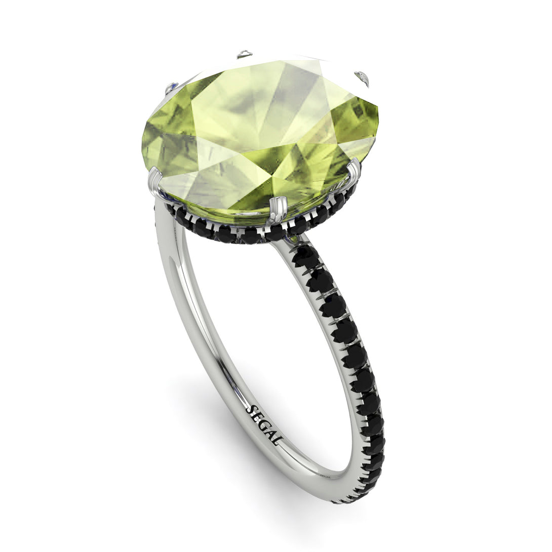 Hidden Halo Oval Peridot Engagement Ring - Gemma No. 709