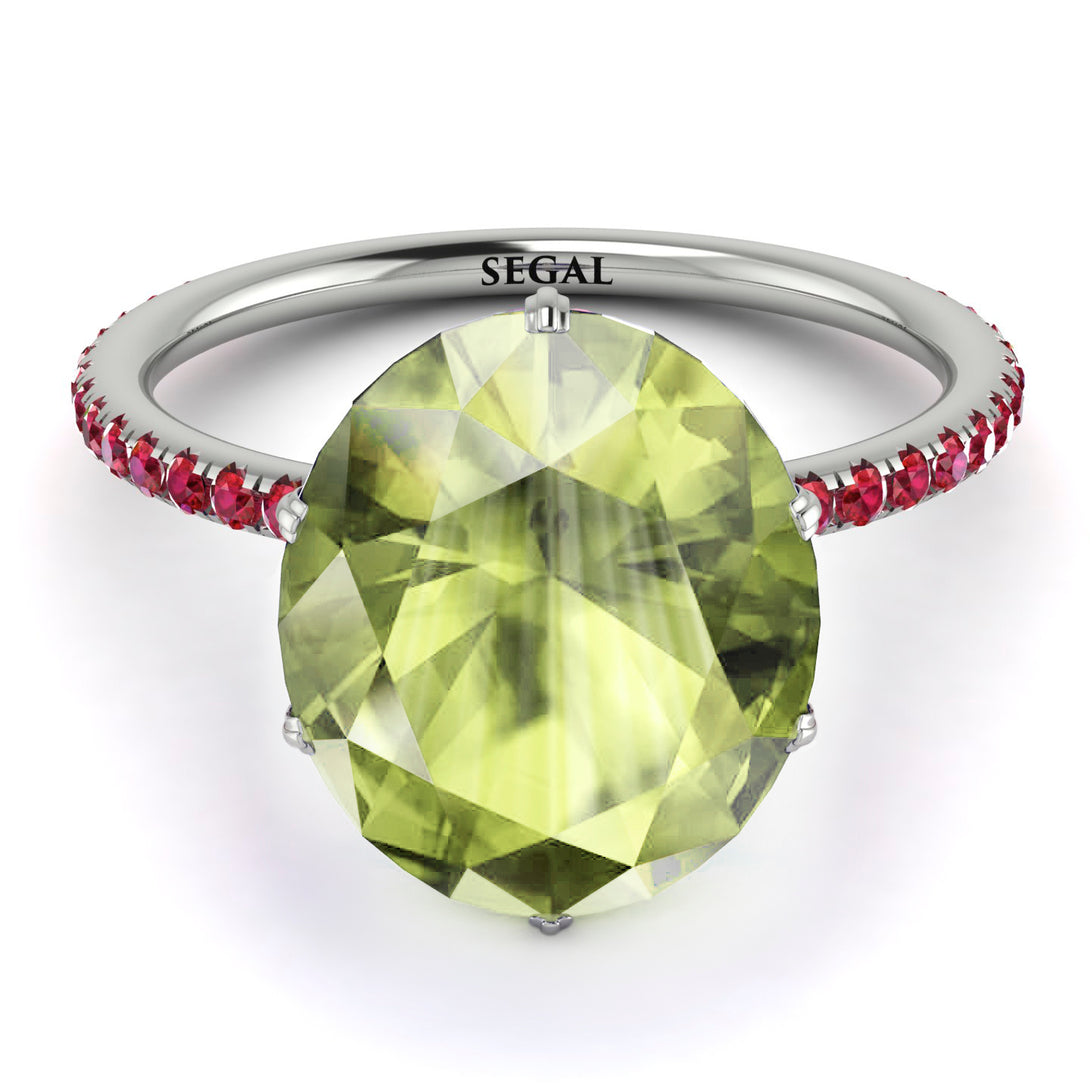 Hidden Halo Oval Peridot Engagement Ring - Gemma No. 712