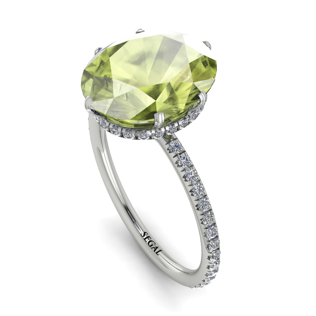 Hidden Halo Oval Peridot Engagement Ring - Gemma No. 703