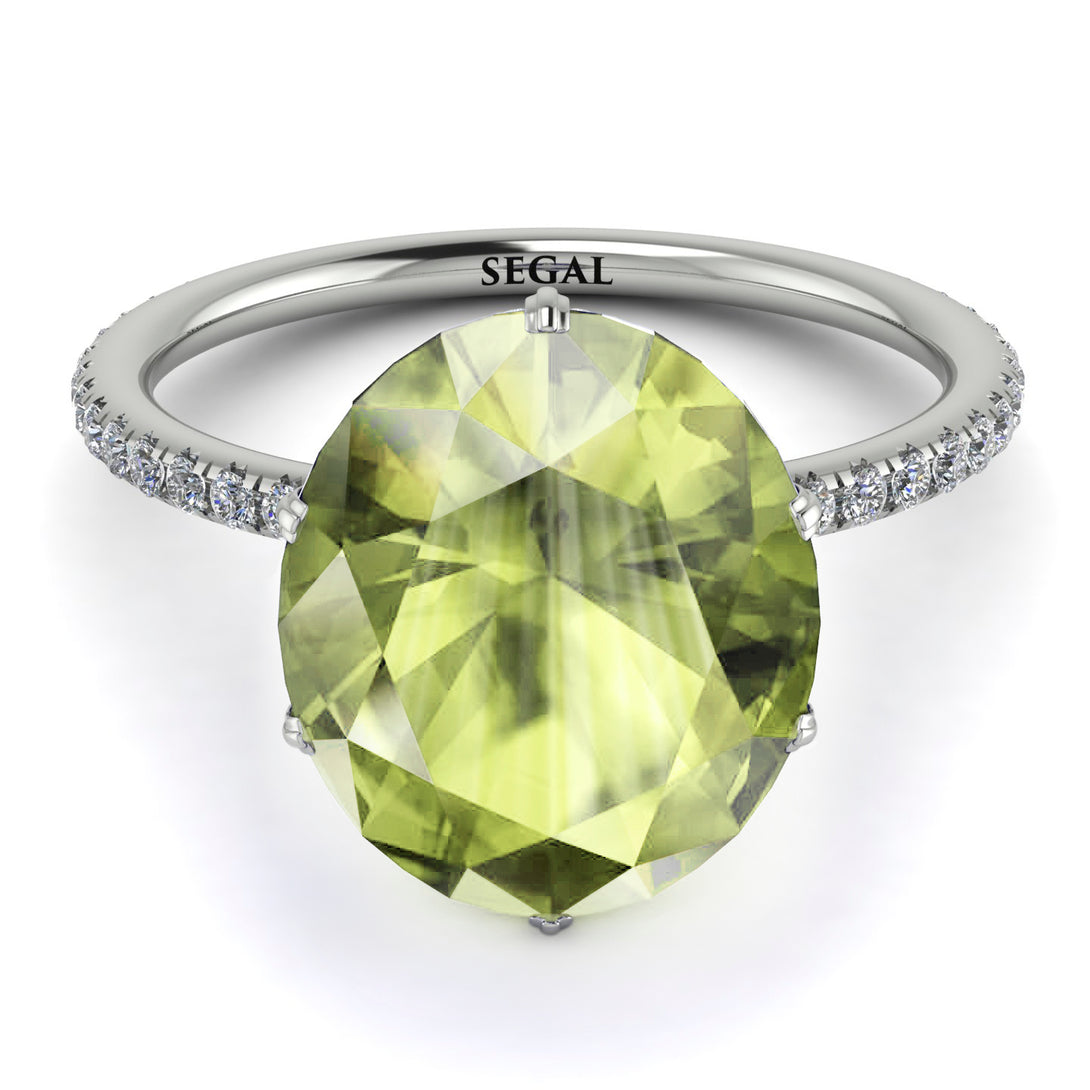 Hidden Halo Oval Peridot Engagement Ring - Gemma No. 703