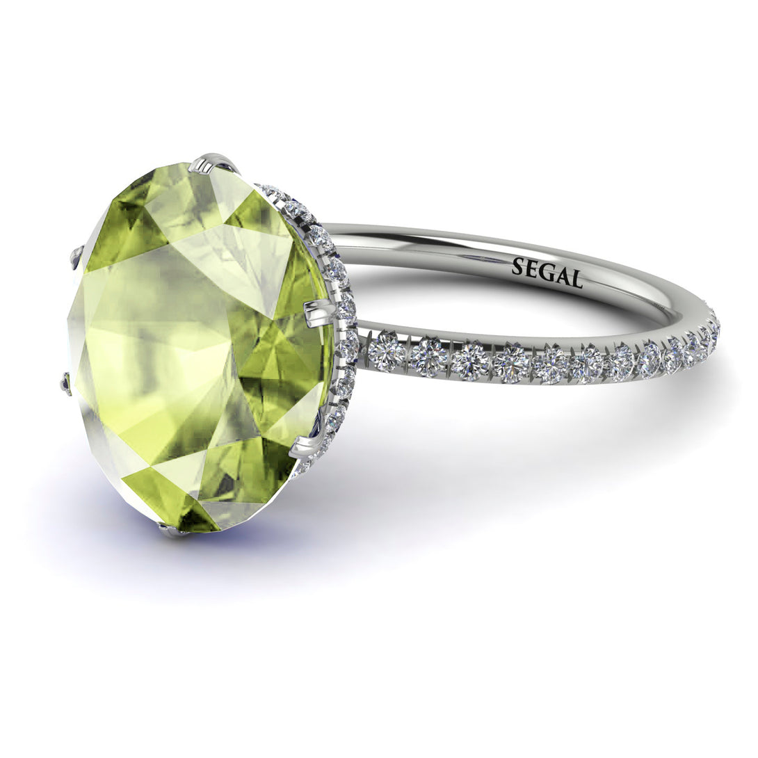 Hidden Halo Oval Peridot Engagement Ring - Gemma No. 703