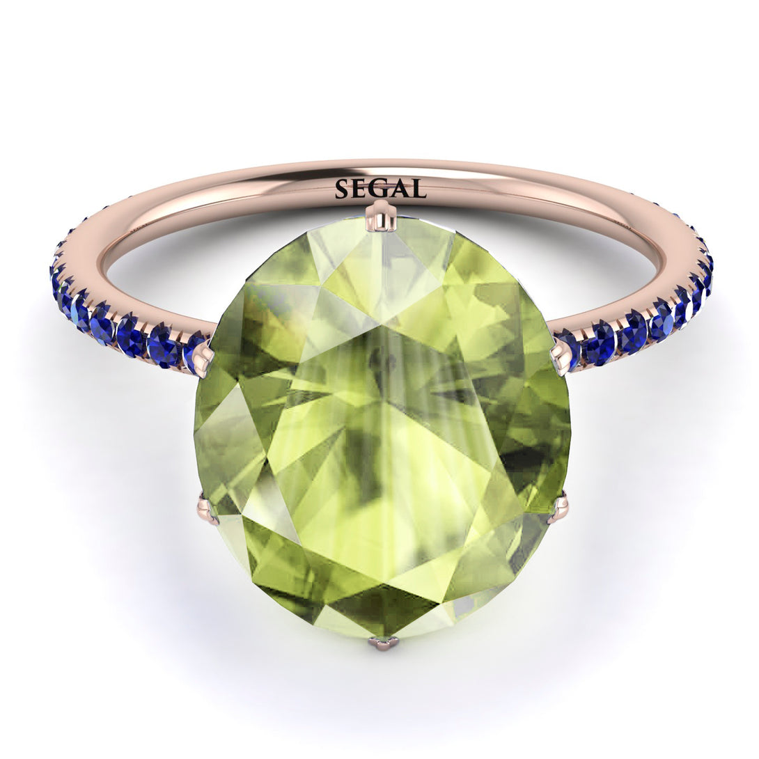 Hidden Halo Oval Peridot Engagement Ring - Gemma No. 714