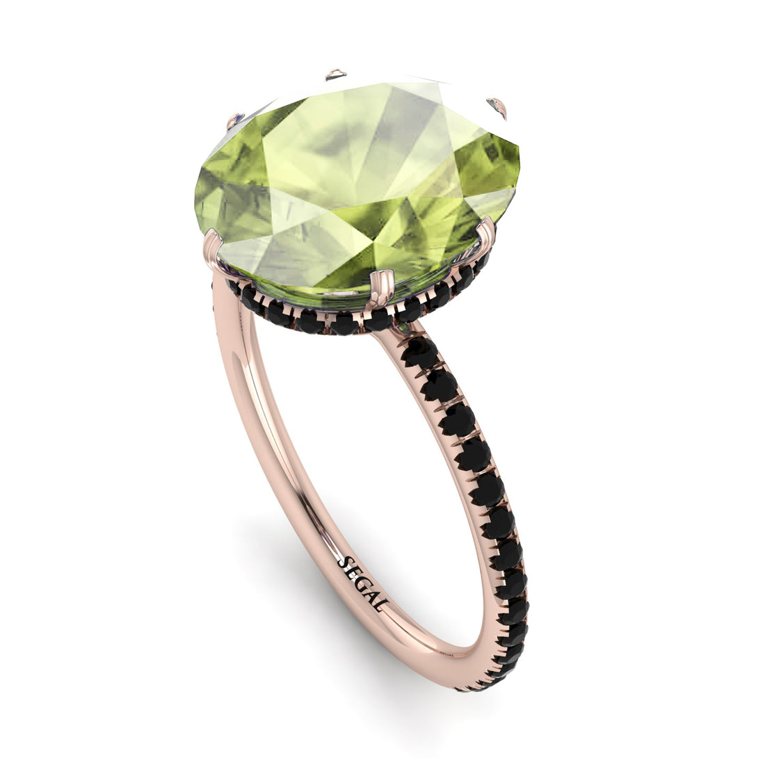 Hidden Halo Oval Peridot Engagement Ring - Gemma No. 708