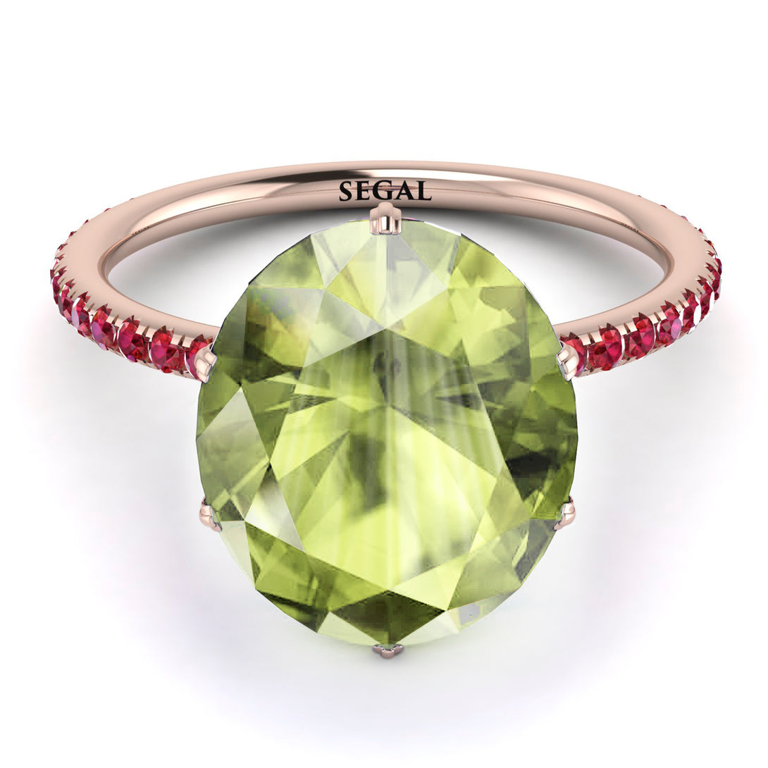 Hidden Halo Oval Peridot Engagement Ring - Gemma No. 711