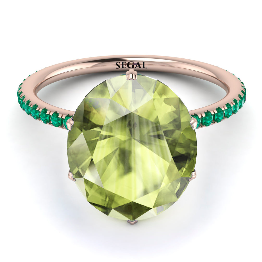 Hidden Halo Oval Peridot Engagement Ring - Gemma No. 705