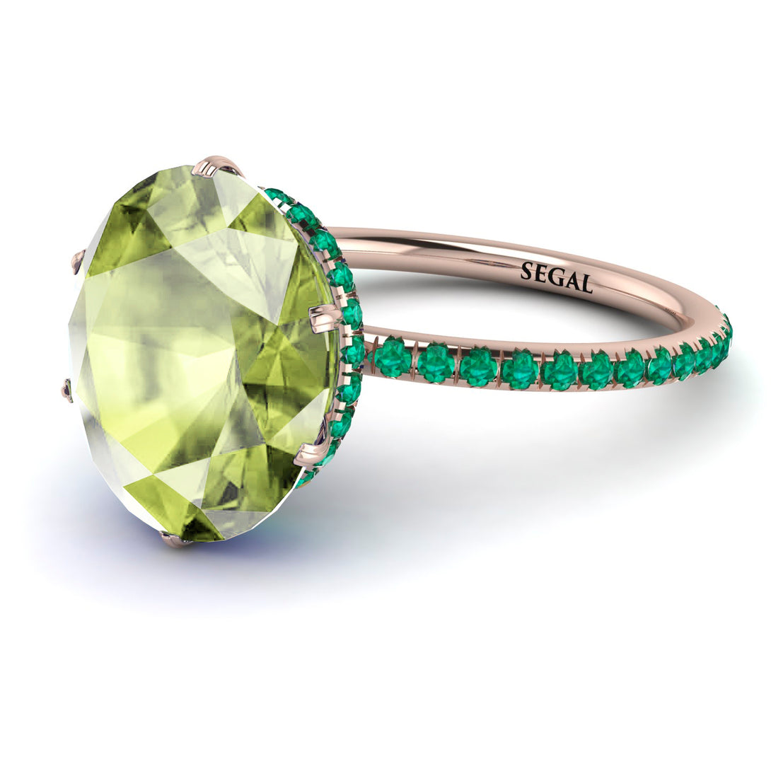 Hidden Halo Oval Peridot Engagement Ring - Gemma No. 705
