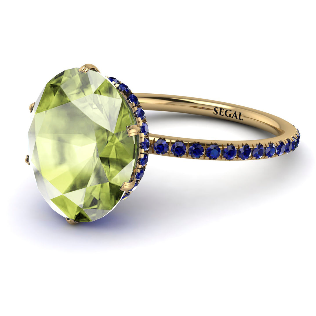 Hidden Halo Oval Peridot Engagement Ring - Gemma No. 713