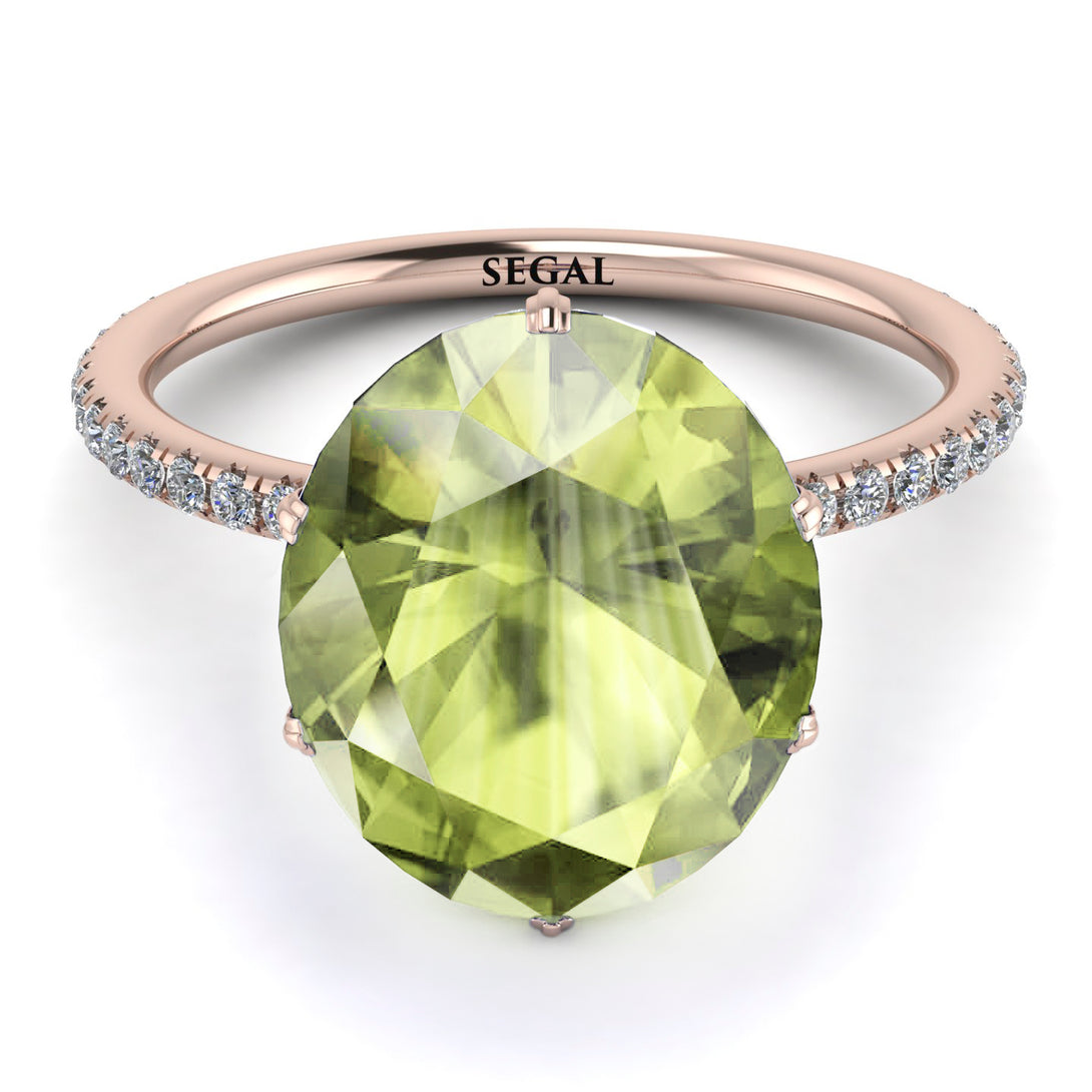 Hidden Halo Oval Peridot Engagement Ring - Gemma No. 702
