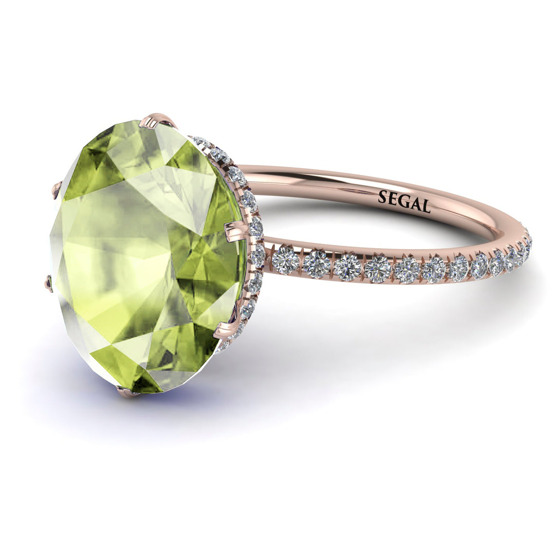 Hidden Halo Oval Peridot Engagement Ring - Gemma No. 702