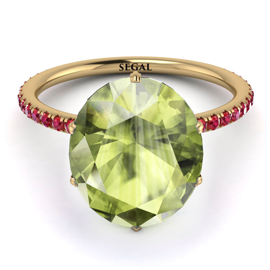 Hidden Halo Oval Peridot Engagement Ring - Gemma No. 710