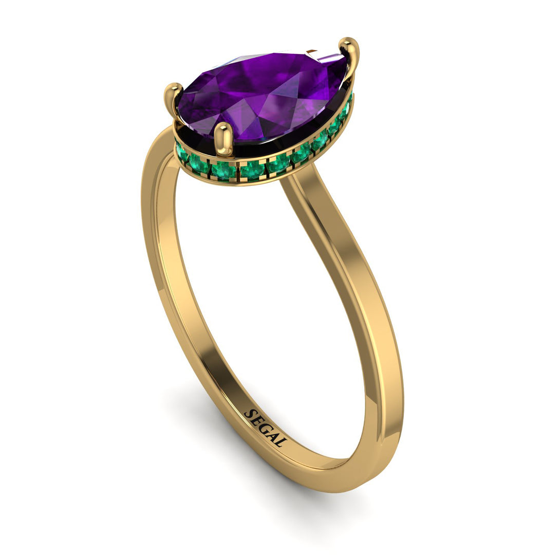 Hidden Halo Pear Amethyst Engagement Ring - Mary No. 304