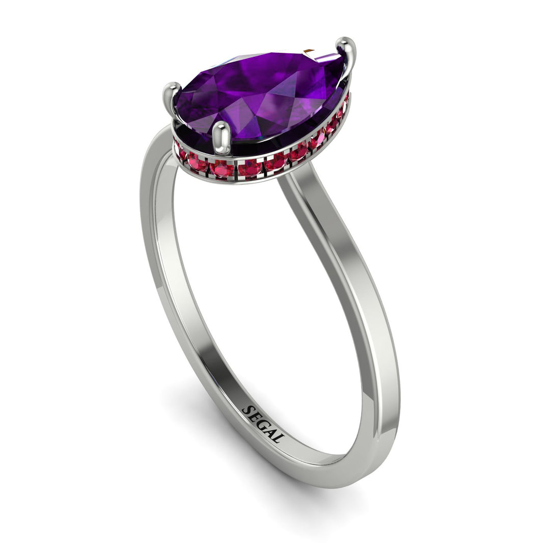 Hidden Halo Pear Amethyst Engagement Ring - Mary No. 312