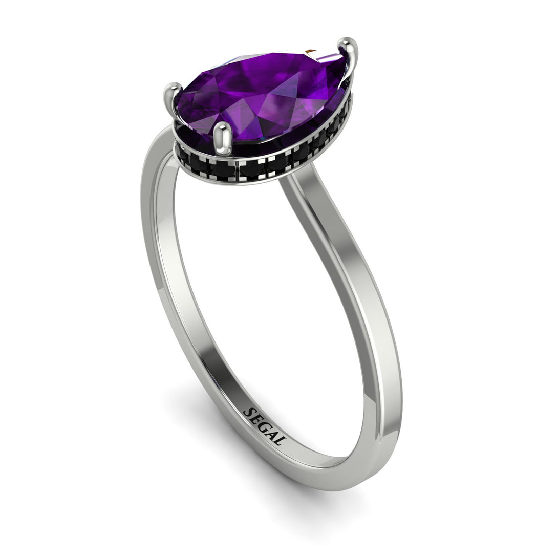 Hidden Halo Pear Amethyst Engagement Ring - Mary No. 309