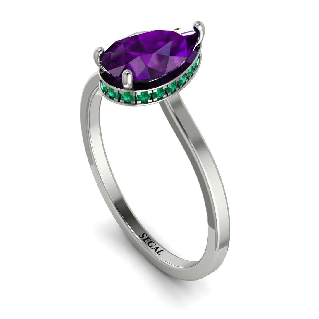 Hidden Halo Pear Amethyst Engagement Ring - Mary No. 306