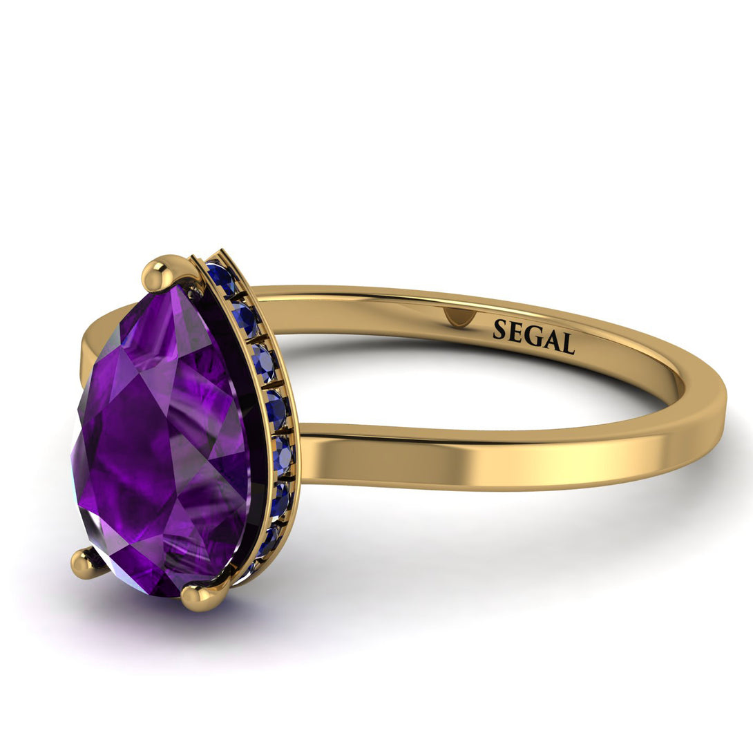 Hidden Halo Pear Amethyst Engagement Ring - Mary No. 313