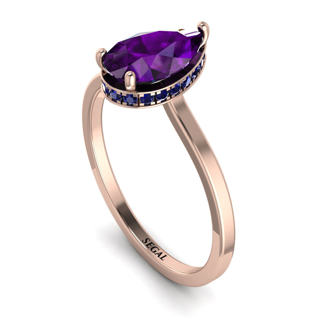 Hidden Halo Pear Amethyst Engagement Ring - Mary No. 314